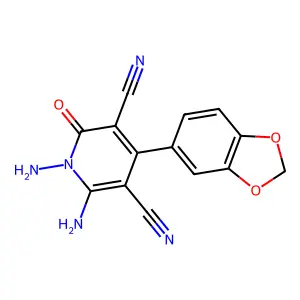 1,6-diamino-4-(1,3-benzodioxol-5-yl)-2-oxo-1,2-dihydropyridine-3,5-dicarbonitrile structure