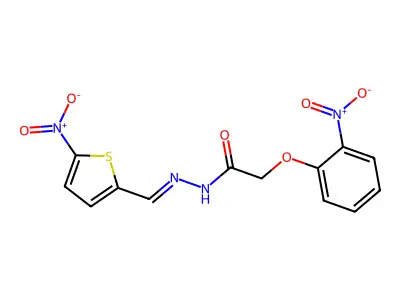 2-(2-nitrophenoxy)-N-[(E)-(5-nitrothiophen-2-yl)methylideneamino]acetamide structure