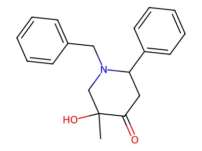 1-Benzyl-5-hydroxy-5-methyl-2-phenylpiperidin-4-one structure