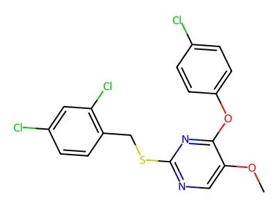4-(4-Chlorophenoxy)-2-[(2,4-dichlorobenzyl)sulfanyl]-5-methoxypyrimidine structure
