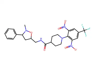 1-[2,6-dinitro-4-(trifluoromethyl)phenyl]-N-[(2-methyl-3-phenyl-1,2-oxazolidin-5-yl)methyl]piperidine-4-carboxamide structure