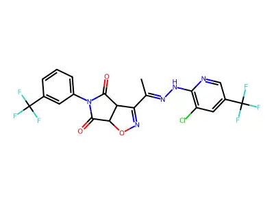 3-[N-[[3-chloro-5-(trifluoromethyl)pyridin-2-yl]amino]-C-methylcarbonimidoyl]-5-[3-(trifluoromethyl)phenyl]-3a,6a-dihydropyrrolo[3,4-d][1,2]oxazole-4,6-dione structure
