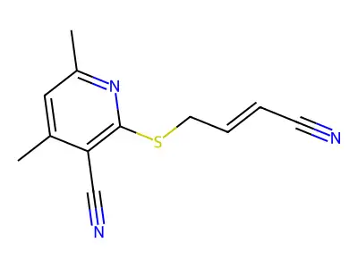 2-(3-Cyanoprop-2-enylsulfanyl)-4,6-dimethylpyridine-3-carbonitrile structure