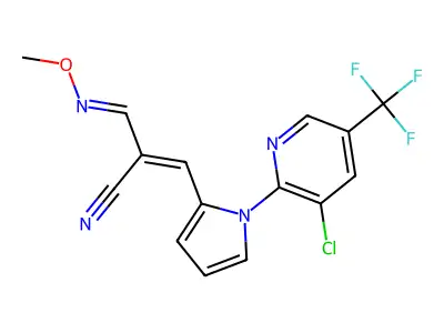 3-[1-[3-chloro-5-(trifluoromethyl)pyridin-2-yl]pyrrol-2-yl]-2-(methoxyiminomethyl)prop-2-enenitrile structure