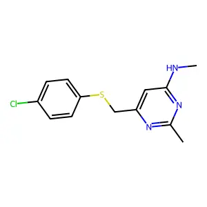 N-(6-{[(4-chlorophenyl)sulfanyl]methyl}-2-methyl-4-pyrimidinyl)-N-methylamine structure