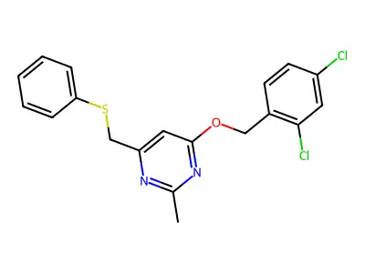 2,4-Dichlorobenzyl 2-methyl-6-[(phenylsulfanyl)methyl]-4-pyrimidinyl ether structure