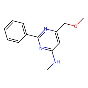 6-(methoxymethyl)-N-methyl-2-phenylpyrimidin-4-amine structure
