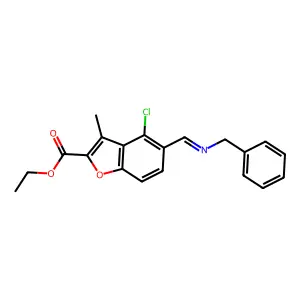 ethyl 5-[(E)-(benzylimino)methyl]-4-chloro-3-methyl-1-benzofuran-2-carboxylate structure