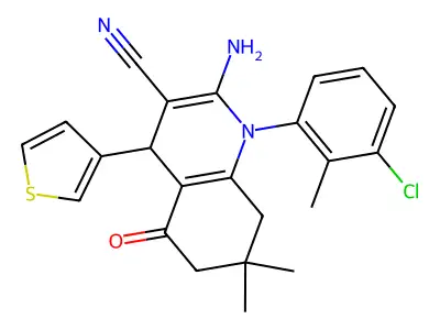 2-Amino-1-(3-chloro-2-methylphenyl)-7,7-dimethyl-5-oxo-4-(thiophen-3-yl)-1,4,5,6,7,8-hexahydroquinoline-3-carbonitrile structure