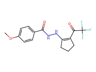 4-methoxy-N'-[2-(2,2,2-trifluoroacetyl)cyclopenten-1-yl]benzohydrazide structure