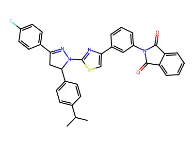 2-[3-[2-[5-(4-fluorophenyl)-3-(4-propan-2-ylphenyl)-3,4-dihydropyrazol-2-yl]-1,3-thiazol-4-yl]phenyl]isoindole-1,3-dione structure