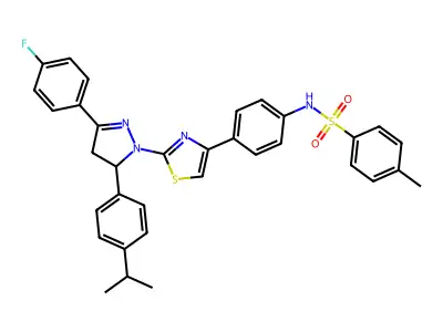 N-[4-[2-[5-(4-fluorophenyl)-3-(4-propan-2-ylphenyl)-3,4-dihydropyrazol-2-yl]-1,3-thiazol-4-yl]phenyl]-4-methylbenzenesulfonamide structure