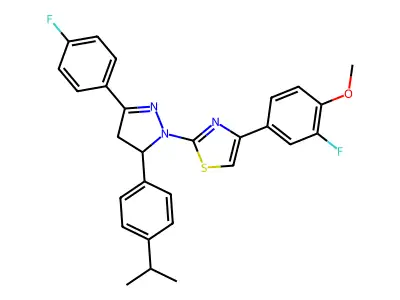 4-(3-fluoro-4-methoxyphenyl)-2-[5-(4-fluorophenyl)-3-(4-propan-2-ylphenyl)-3,4-dihydropyrazol-2-yl]-1,3-thiazole structure