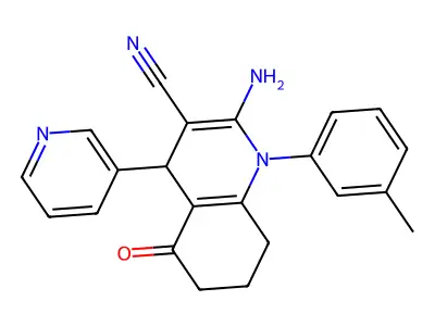 2-amino-1-(3-methylphenyl)-5-oxo-4-pyridin-3-yl-1,4,5,6,7,8-hexahydroquinoline-3-carbonitrile structure