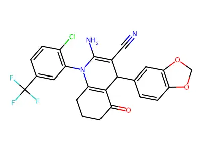 2-AMINO-4-(1,3-BENZODIOXOL-5-YL)-1-[2-CHLORO-5-(TRIFLUOROMETHYL)PHENYL]-5-OXO-1,4,5,6,7,8-HEXAHYDRO-3-QUINOLINECARBONITRILE structure