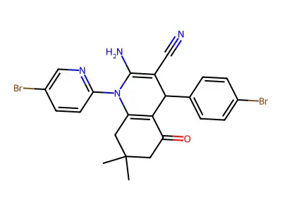2-amino-4-(4-bromophenyl)-1-(5-bromo-2-pyridinyl)-7,7-dimethyl-5-oxo-1,4,5,6,7,8-hexahydro-3-quinolinecarbonitrile structure