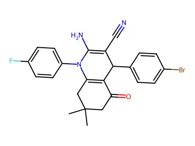 2-Amino-4-(4-bromophenyl)-1-(4-fluorophenyl)-7,7-dimethyl-5-oxo-1,4,5,6,7,8-hexahydroquinoline-3-carbonitrile structure
