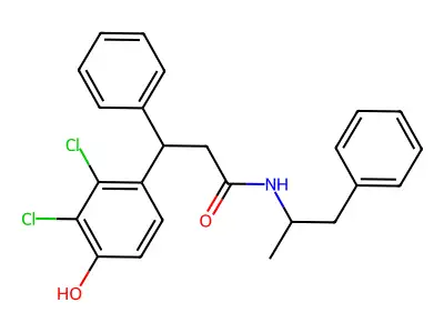 3-(2,3-dichloro-4-hydroxyphenyl)-3-phenyl-N-(1-phenylpropan-2-yl)propanamide structure