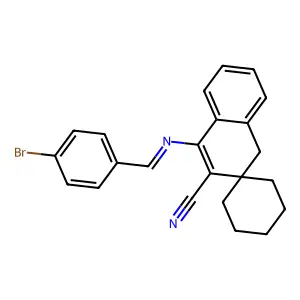 1-[(4-bromobenzylidene)amino]-3,4-dihydrospiro[naphthalene-3,1'-cyclohexane]-2-carbonitrile structure