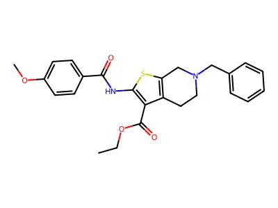 Ethyl 4-benzyl-8-[(4-methoxybenzoyl)amino]-7-thia-4-azabicyclo[4.3.0]nona-8,10-diene-9-carboxylate structure
