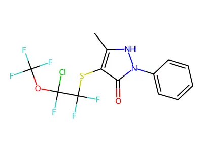 4-[2-chloro-1,1,2-trifluoro-2-(trifluoromethoxy)ethyl]sulfanyl-5-methyl-2-phenyl-1H-pyrazol-3-one structure