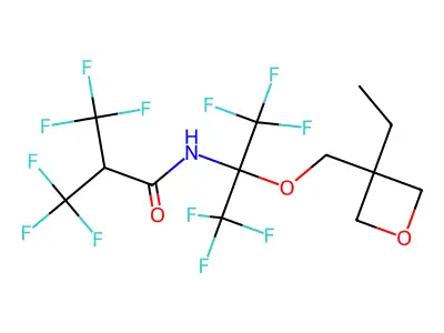 N-[2-[(3-ethyloxetan-3-yl)methoxy]-1,1,1,3,3,3-hexafluoropropan-2-yl]-3,3,3-trifluoro-2-(trifluoromethyl)propanamide structure