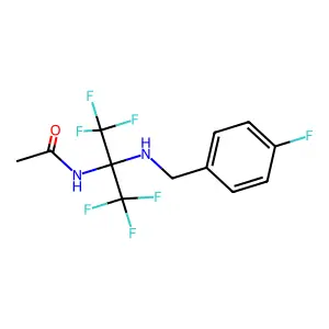 N-[2,2,2-trifluoro-1-[(4-fluorobenzyl)amino]-1-(trifluoromethyl)ethyl]acetamide structure