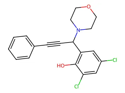 2,4-Dichloro-6-[1-(4-morpholinyl)-3-phenylprop-2-ynyl]phenol structure