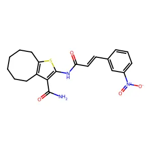 2-[[(E)-3-(3-nitrophenyl)prop-2-enoyl]amino]-4,5,6,7,8,9-hexahydrocycloocta[b]thiophene-3-carboxamide structure