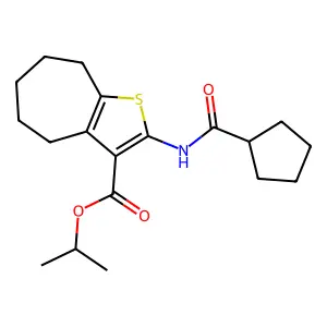isopropyl 2-[(cyclopentylcarbonyl)amino]-5,6,7,8-tetrahydro-4H-cyclohepta[b]thiophene-3-carboxylate structure