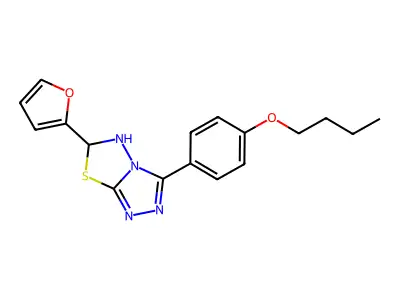 3-(4-butoxyphenyl)-6-(furan-2-yl)-5,6-dihydro-[1,2,4]triazolo[3,4-b][1,3,4]thiadiazole structure