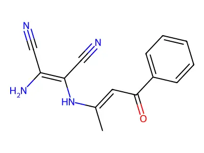 2-Amino-3-[(1-methyl-3-oxo-3-phenyl-prop-1-enyl)amino]but-2-enedinitrile structure