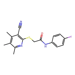 2-(3-cyano-4,5,6-trimethylpyridin-2-yl)sulfanyl-N-(4-iodophenyl)acetamide structure