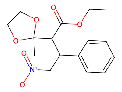 Ethyl 2-methyl-alpha-(2-nitro-1-phenylethyl)-1,3-dioxolane-2-acetate structure