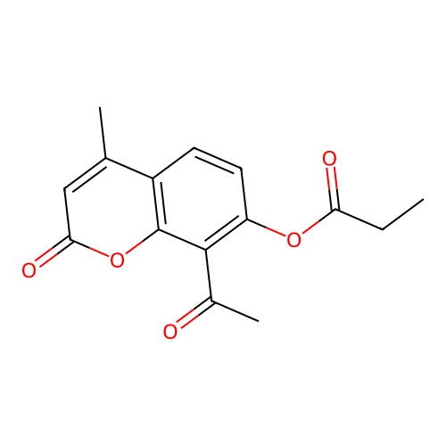 8-acetyl-4-methyl-2-oxo-2H-chromen-7-yl propanoate structure