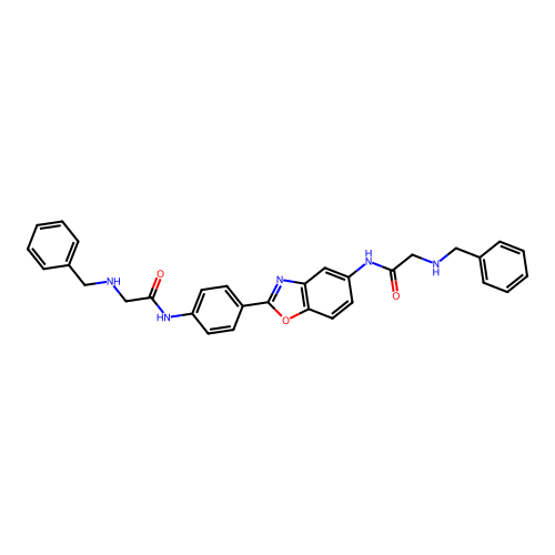 2-(benzylamino)-N-(4-(5-(2-(benzylamino)acetamido)benzo[d]oxazol-2-yl)phenyl)acetamide structure