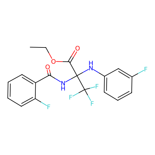 Ethyl 3,3,3-trifluoro-2-(2-fluorobenzamido)-2-((3-fluorophenyl)amino)propanoate structure