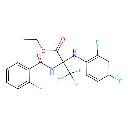 ethyl 2-(2,4-difluoroanilino)-3,3,3-trifluoro-2-[(2-fluorobenzoyl)amino]propanoate structure