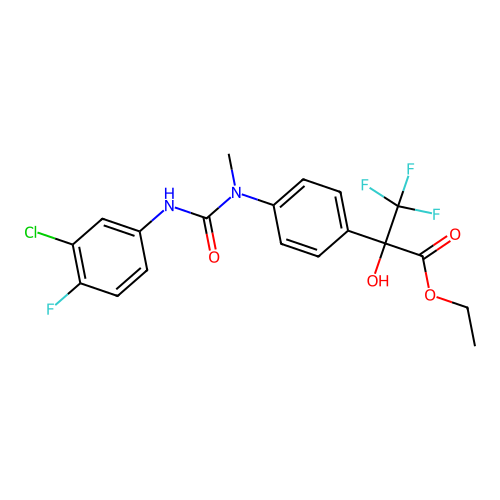 ethyl 2-(4-(3-(3-chloro-4-fluorophenyl)-1-methylureido)phenyl)-3,3,3-trifluoro-2-hydroxypropanoate structure