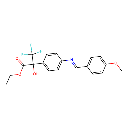 (E)-ethyl 3,3,3-trifluoro-2-hydroxy-2-(4-((4-methoxybenzylidene)amino)phenyl)propanoate structure