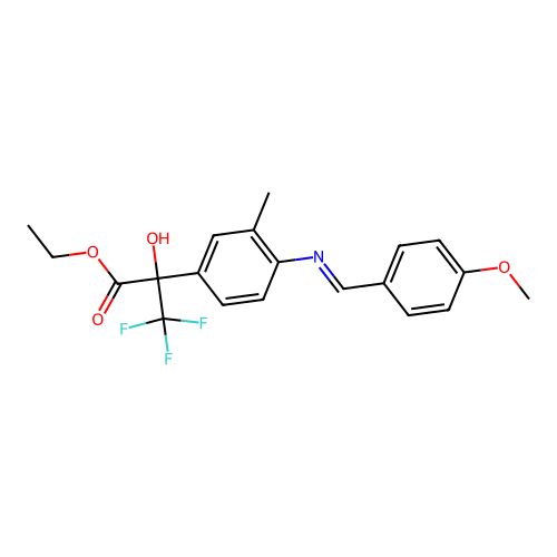 (E)-ethyl 3,3,3-trifluoro-2-hydroxy-2-(4-((4-methoxybenzylidene)amino)-3-methylphenyl)propanoate structure