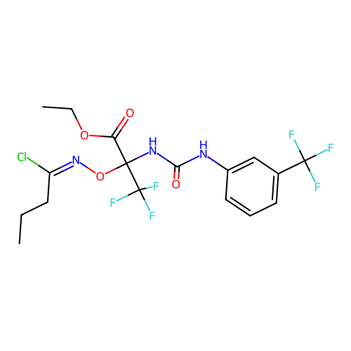 (E)-ethyl 2-(((1-chlorobutylidene)amino)oxy)-3,3,3-trifluoro-2-(3-(3-(trifluoromethyl)phenyl)ureido)propanoate structure