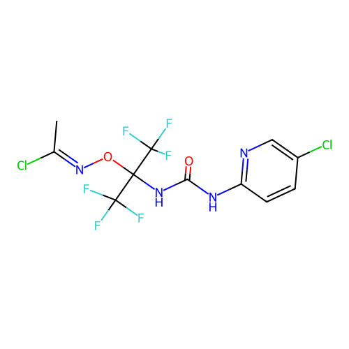 (1E)-N-[(2-{[(5-chloropyridin-2-yl)carbamoyl]amino}-1,1,1,3,3,3-hexafluoropropan-2-yl)oxy]ethanimidoyl chloride structure