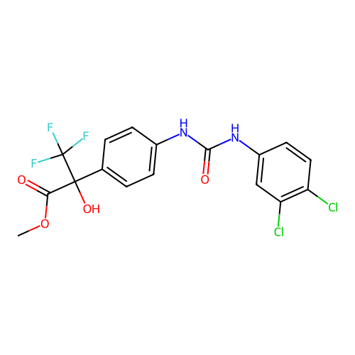 methyl 2-(4-{[(3,4-dichlorophenyl)carbamoyl]amino}phenyl)-3,3,3-trifluoro-2-hydroxypropanoate structure