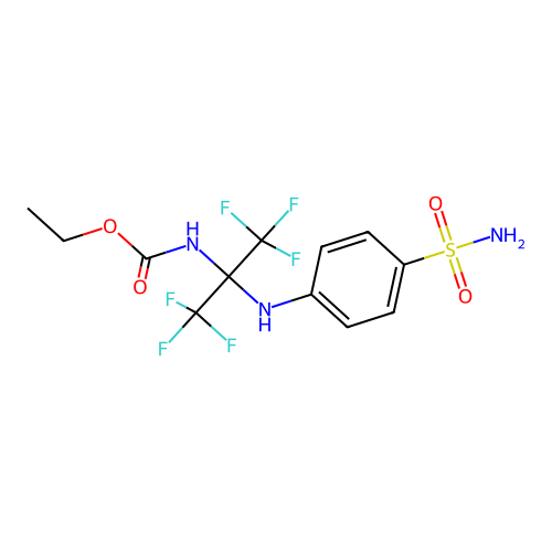 Ethyl (1,1,1,3,3,3-hexafluoro-2-((4-sulfamoylphenyl)amino)propan-2-yl)carbamate structure