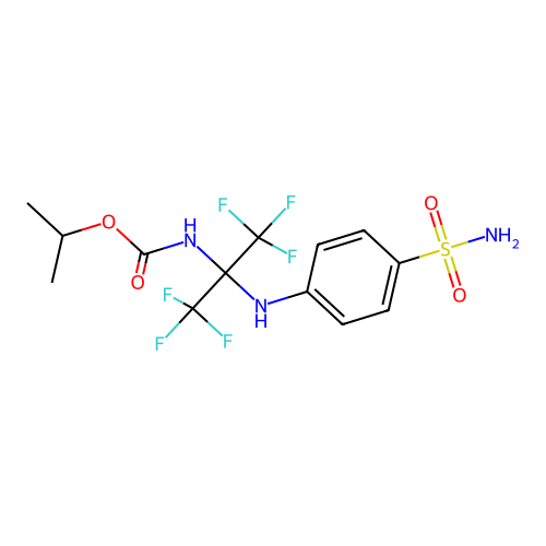 propan-2-yl {1,1,1,3,3,3-hexafluoro-2-[(4-sulfamoylphenyl)amino]propan-2-yl}carbamate structure