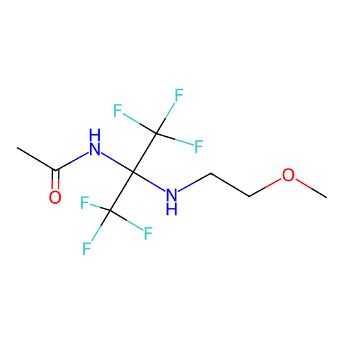 N-(1,1,1,3,3,3-hexafluoro-2-((2-methoxyethyl)amino)propan-2-yl)acetamide structure