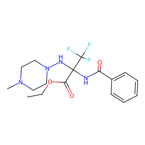 Ethyl 2-benzamido-3,3,3-trifluoro-2-((4-methylpiperazin-1-yl)amino)propanoate structure