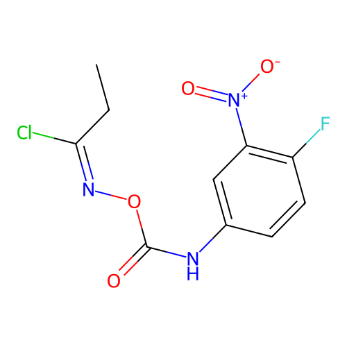 (E)-N-(((4-fluoro-3-nitrophenyl)carbamoyl)oxy)propionimidoyl chloride structure