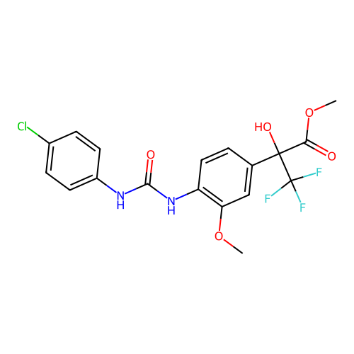 methyl 2-(4-{[(4-chlorophenyl)carbamoyl]amino}-3-methoxyphenyl)-3,3,3-trifluoro-2-hydroxypropanoate structure